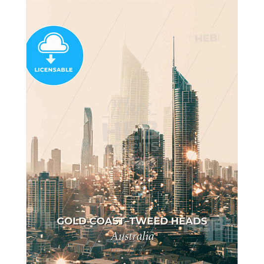 Gold Coast Skyline Composite Art Poster - A city with many tall buildings - Square format print template