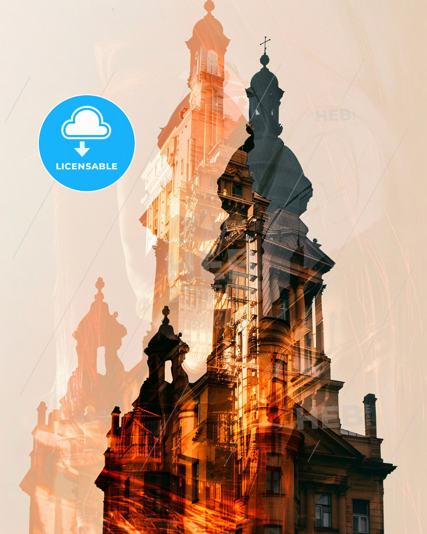 Gomel Cityscape with Blisters Bright Beige Poster - A double exposure of a building