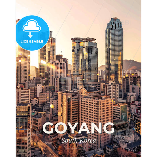 Goyang Skyline Panorama Double Exposure Architecture Poster - A city with many tall buildings - Square format print template
