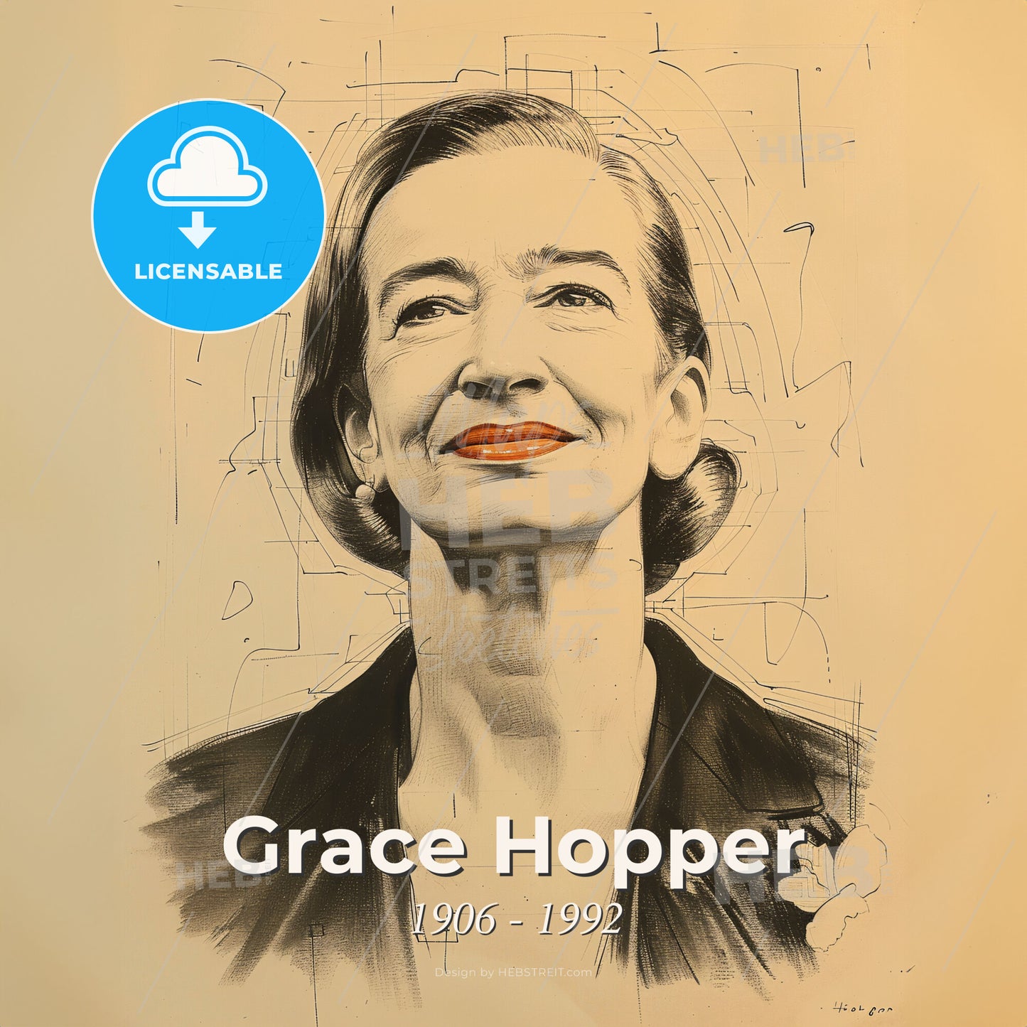 Grace Hopper, 1906 - 1992, American computer scientist - A Woman With Red Lipstick Smiling Print Template
