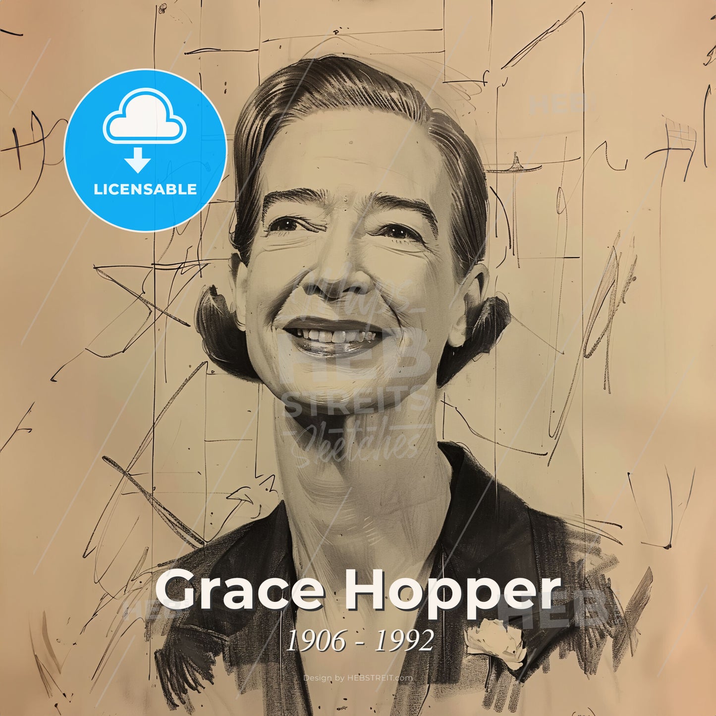 Grace Hopper, 1906 - 1992, American computer scientist - A Drawing Of A Woman Smiling Print Template