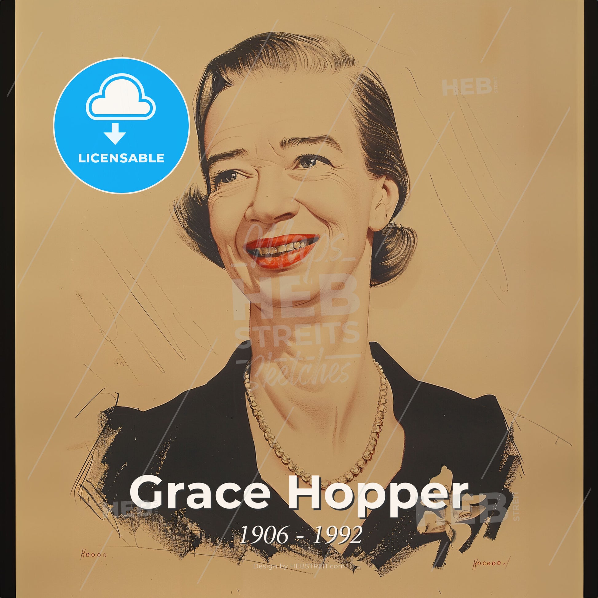 Grace Hopper, 1906 - 1992, American computer scientist - A Woman Smiling With A Necklace Print Template