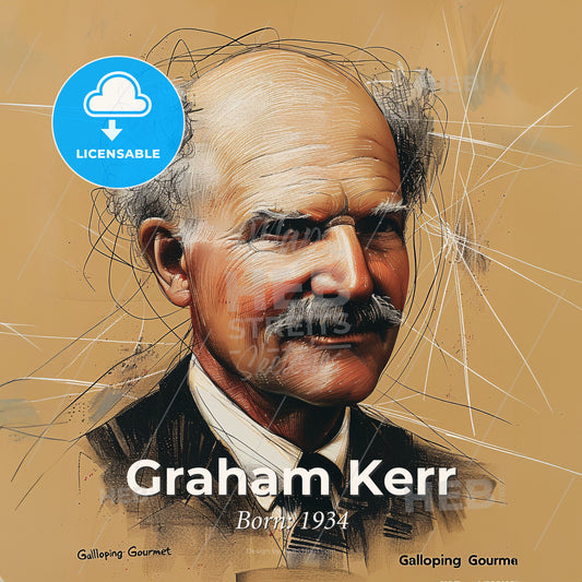 Graham Kerr, Born: 1934, British chef - A Man With A Mustache And A Suit Print Template