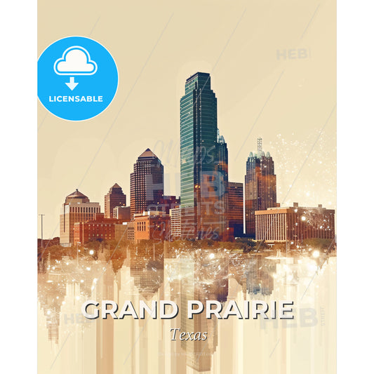Grand Prairie Iconography Skyline Poster - A city skyline with many tall buildings - Square format print template