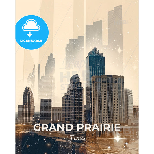 Grand Prairie Skyline: Iconic Architecture, Local Charm - A city skyline with many tall buildings - Square format print template