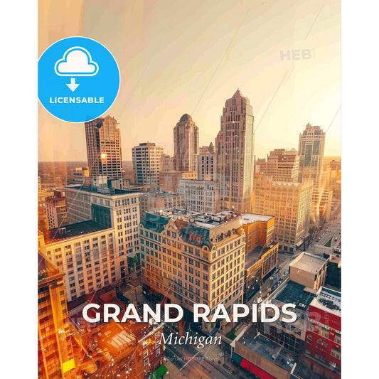 Grand Rapids Art Deco Skyline Sparkles - A city with many tall buildings - Square format print template