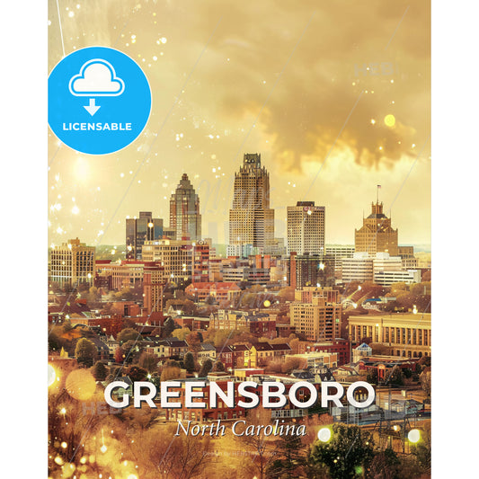 Greensboro Skyline Double Exposure Cityscape Art - A city with many buildings and a lot of sparkles - Square format print template