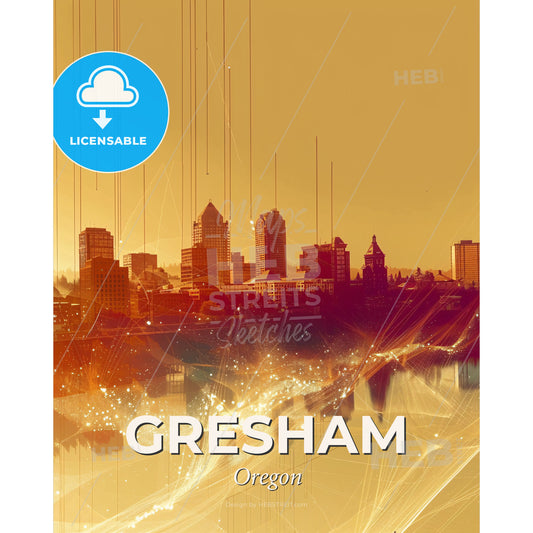 Gresham Skyline Symphony of Color and Light - A city skyline with many lights - Square format print template
