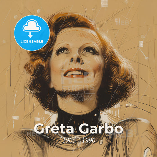 Greta Garbo, 1905 - 1990, Swedish-American actress - A Drawing Of A Woman Print Template