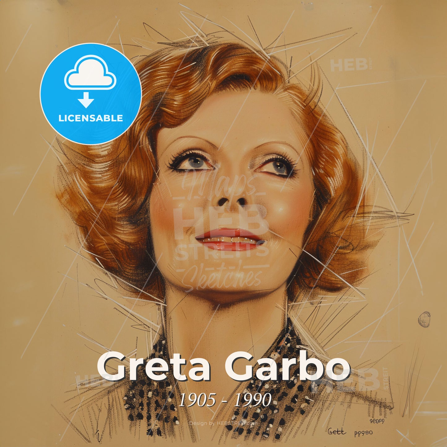 Greta Garbo, 1905 - 1990, Swedish-American actress - A Drawing Of A Woman Print Template