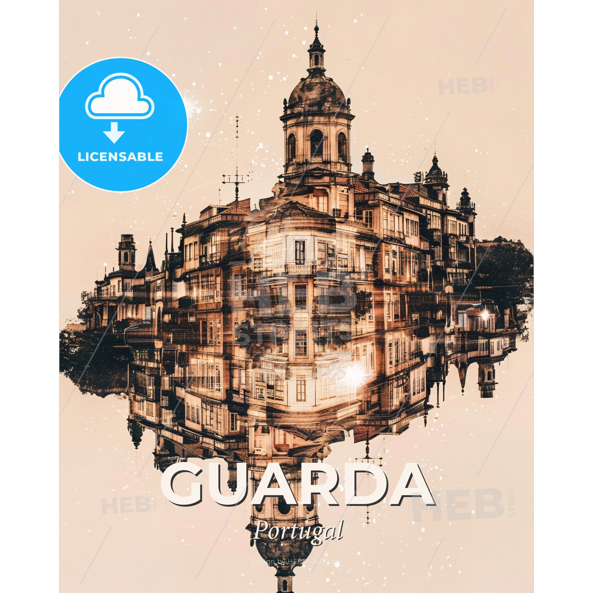 Guarda Panorama Iconic Architecture Sparkles - A building reflected in water - Square format print template