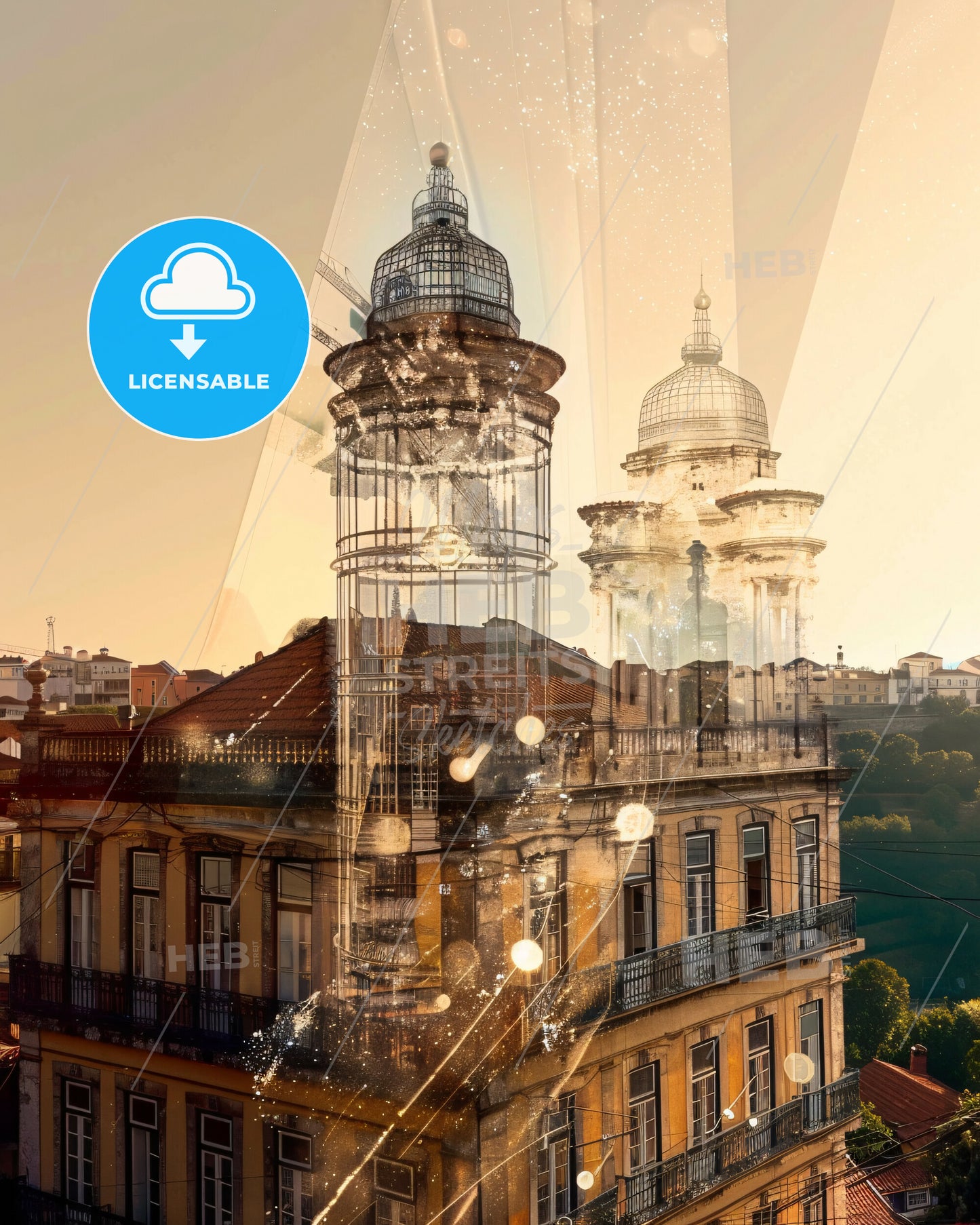 Guarda: City Icons Skyline Double Exposure Art - A double exposure of a building