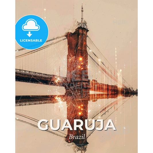Guaruja Skyline Icon Composite Art Poster - A bridge with lights reflecting in water - Square format print template