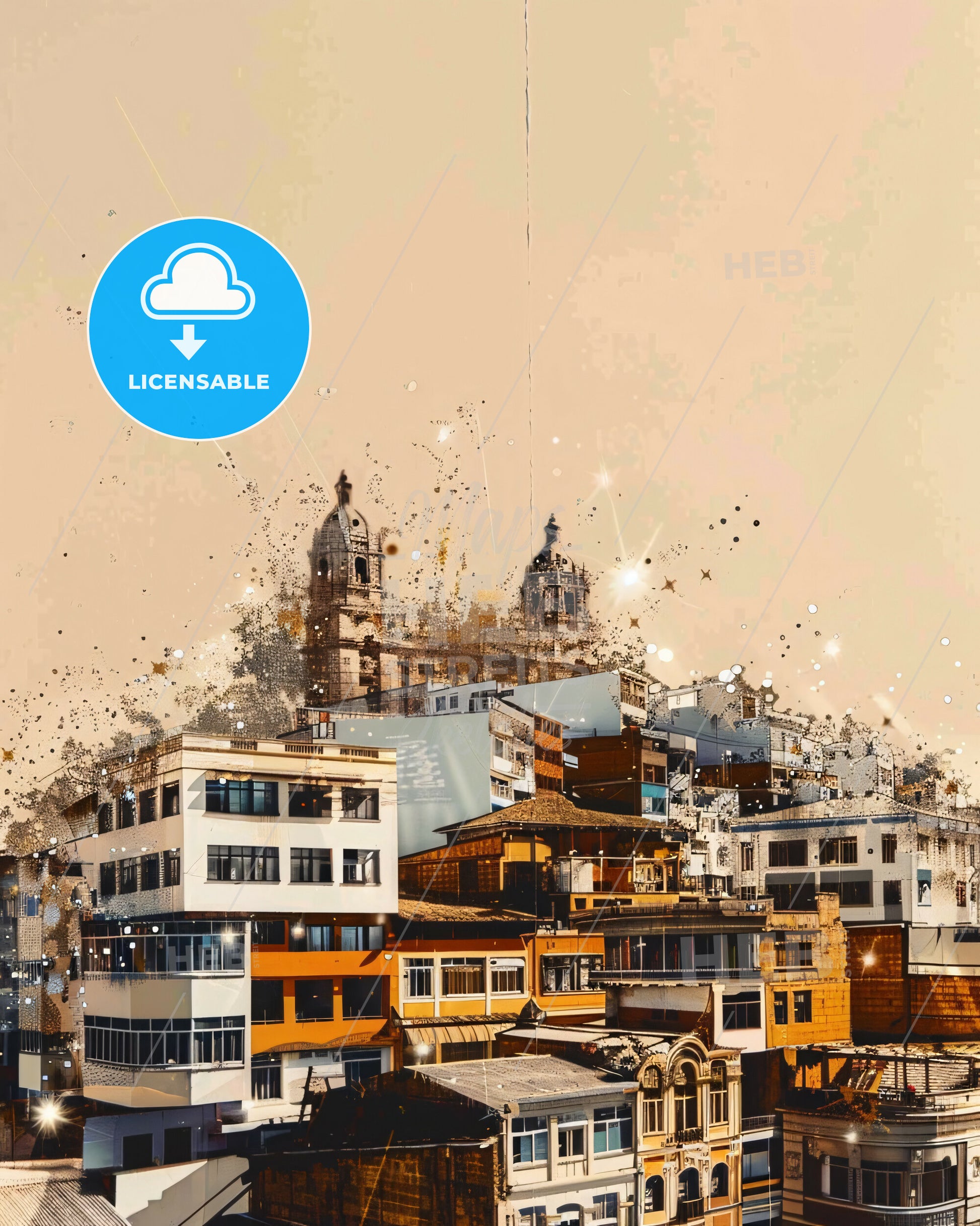 Guayaquil City Skyline Masterpiece with Local Charm - A group of buildings with a tower in the background