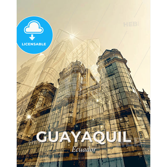 Guayaquil Skyline Double Exposure Art Poster - A building with many windows - Square format print template