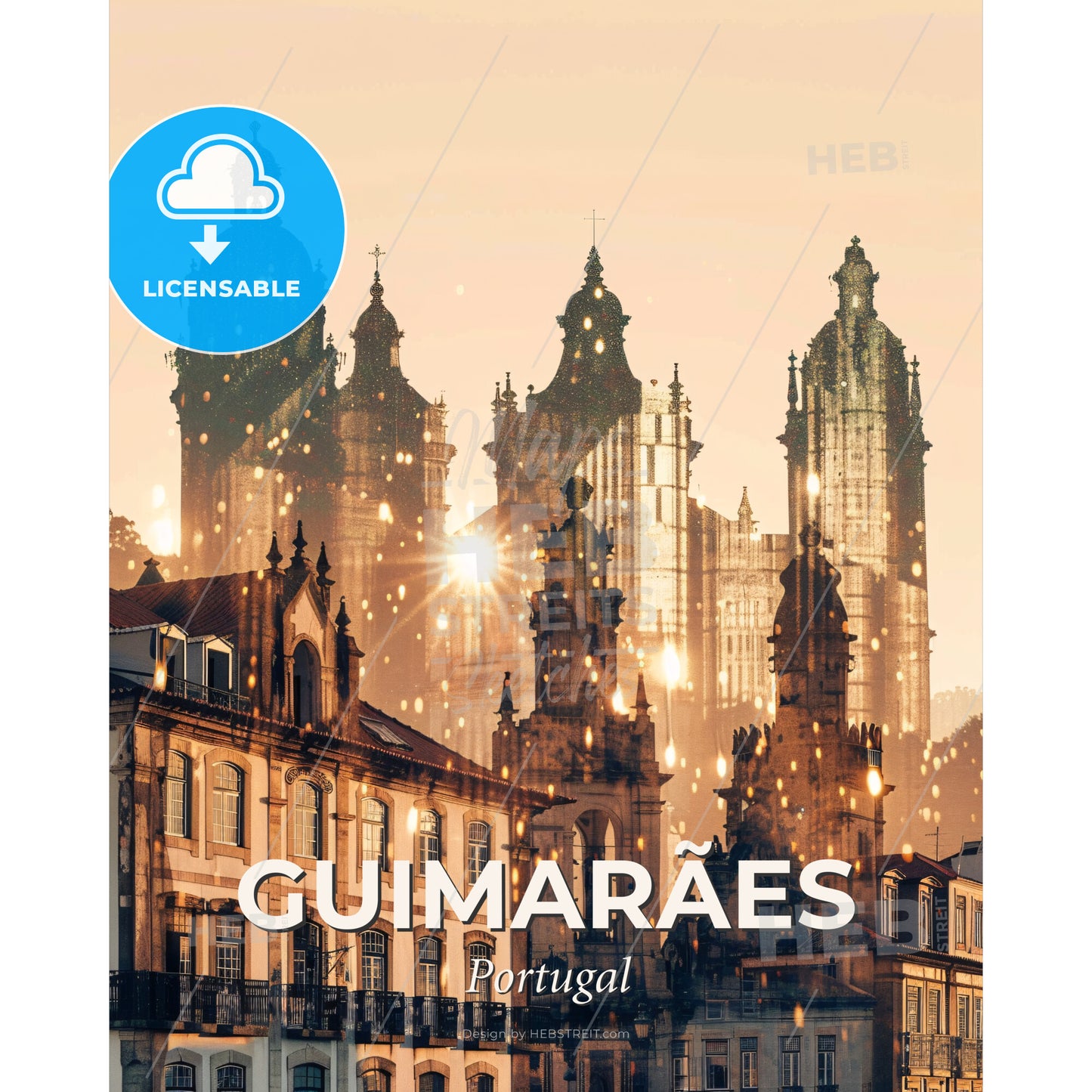Guimaraes Skyline Cityscape Poster Art - A city with many buildings - Square format print template