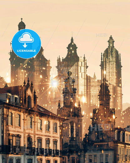 Guimaraes Skyline Cityscape Poster Art - A city with many buildings