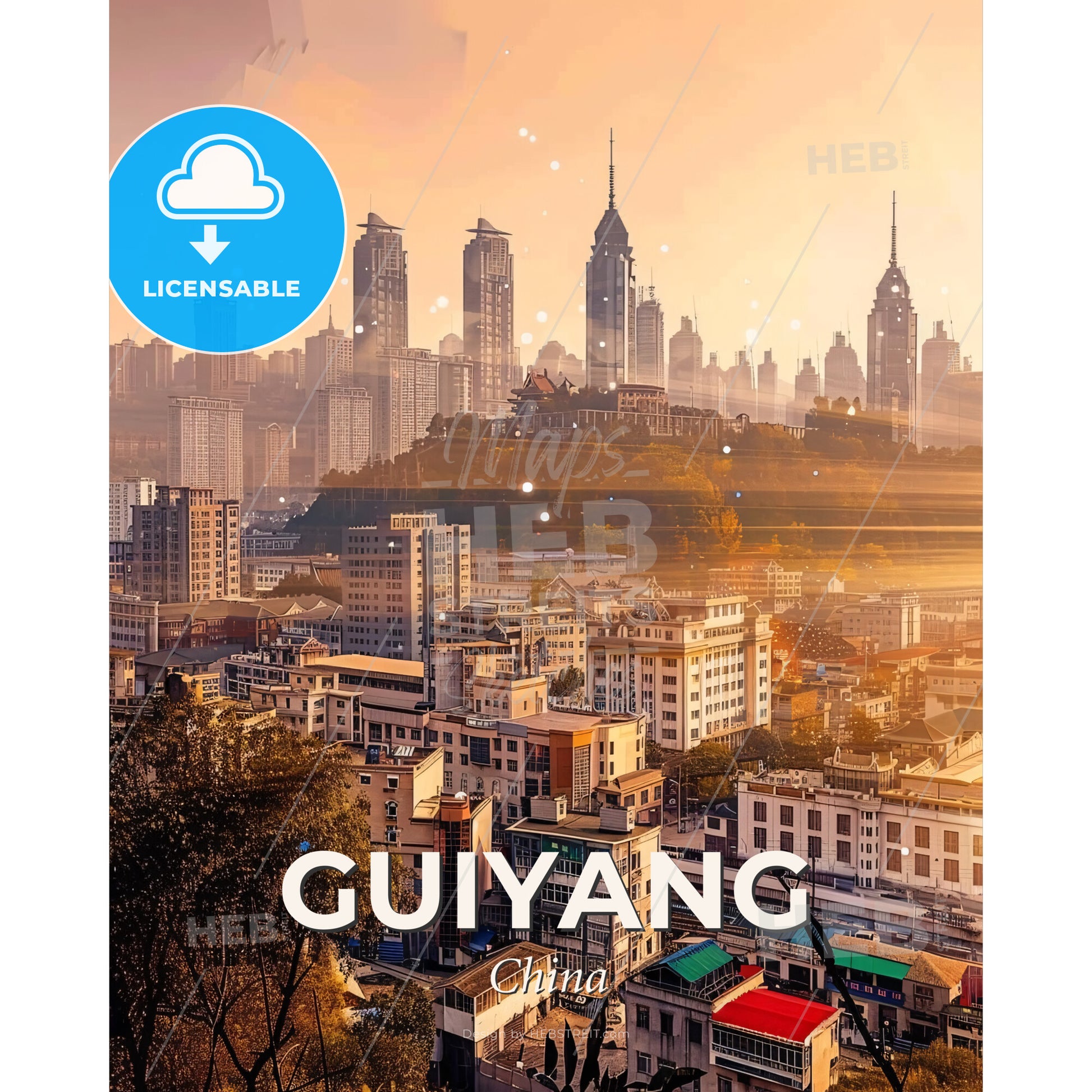 Guiyang Skyline Cityscape Poster Art - A city with many tall buildings - Square format print template