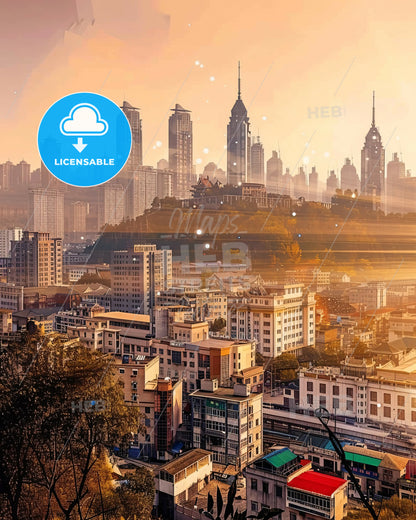 Guiyang Skyline Cityscape Poster Art - A city with many tall buildings