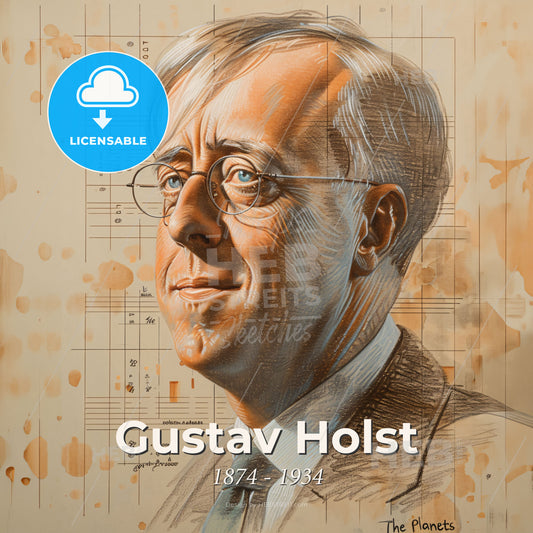 Gustav Holst, 1874 - 1934, British composer - A Drawing Of A Man With Glasses Print Template