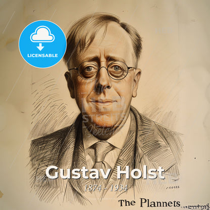 Gustav Holst, 1874 - 1934, British composer - A Drawing Of A Man Wearing Glasses Print Template