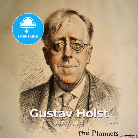 Gustav Holst, 1874 - 1934, British composer - A Drawing Of A Man Wearing Glasses Print Template