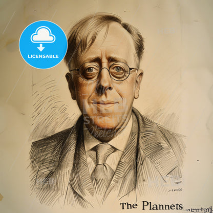 Gustav Holst, 1874 - 1934, British composer - A Drawing Of A Man Wearing Glasses