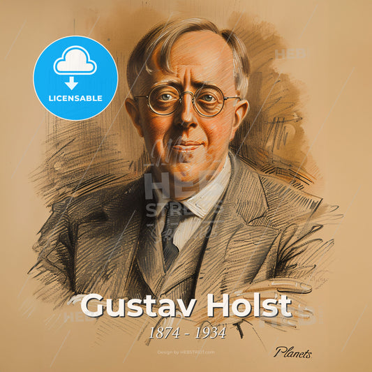 Gustav Holst, 1874 - 1934, British composer - A Drawing Of A Man Wearing Glasses Print Template
