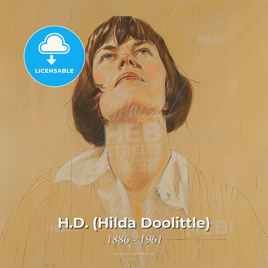 H.D. (Hilda Doolittle), 1886 - 1961, American poet - A Drawing Of A Woman Looking Up Print Template