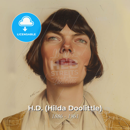 H.D. (Hilda Doolittle), 1886 - 1961, American poet - A Woman With Short Brown Hair And A White Shirt Print Template