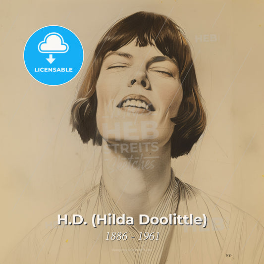 H.D. (Hilda Doolittle), 1886 - 1961, American poet - A Drawing Of A Woman With Her Eyes Closed Print Template