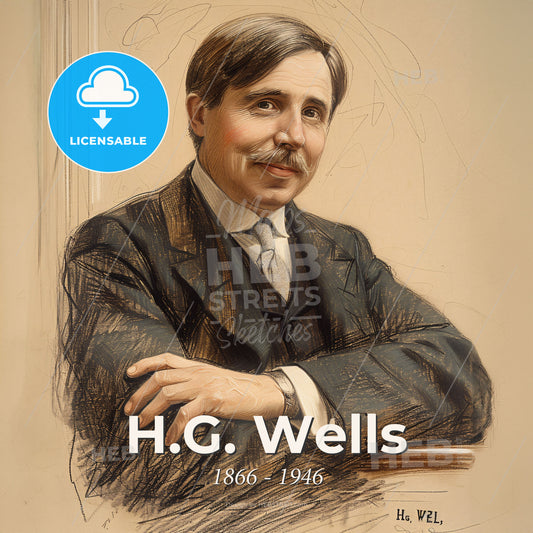 H.G. Wells, 1866 - 1946, British writer - A Man In A Suit Print Template