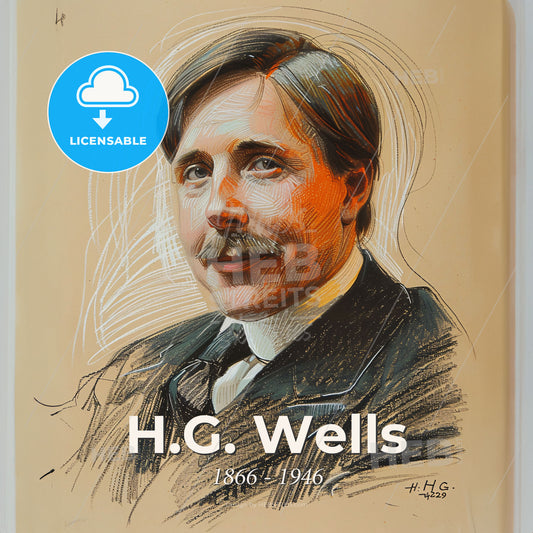 H.G. Wells, 1866 - 1946, British writer - A Drawing Of A Man Print Template