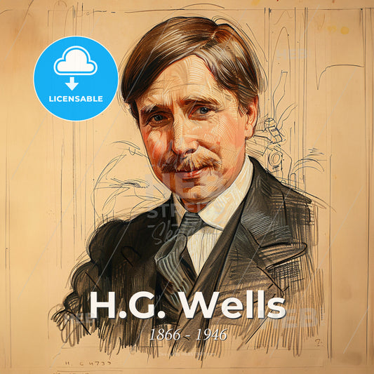 H.G. Wells, 1866 - 1946, British writer - A Drawing Of A Man Print Template