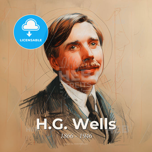H.G. Wells, 1866 - 1946, British writer - A Man With A Mustache Print Template