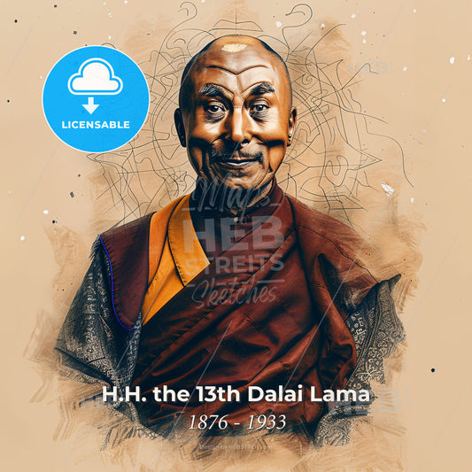 H.H. the 13th Dalai Lama, 1876 - 1933, Tibetan spiritual leader - A Man With A Face Paint Print Template