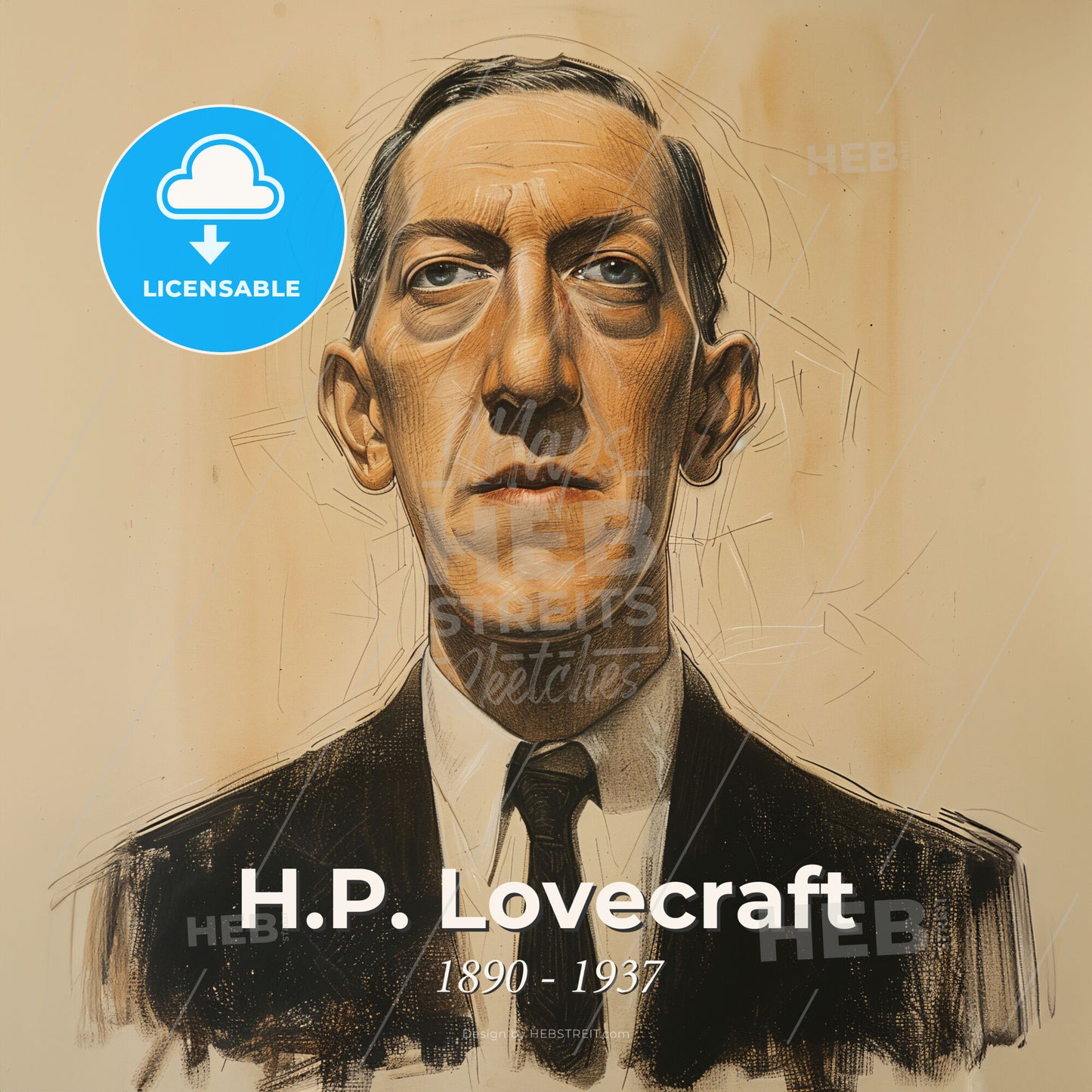 H.P. Lovecraft, 1890 - 1937, American writer - A Man In A Suit And Tie Print Template