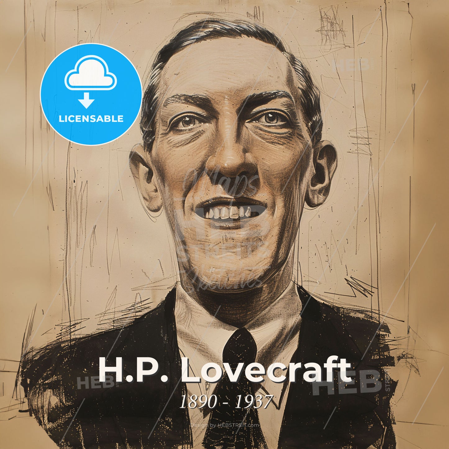 H.P. Lovecraft, 1890 - 1937, American writer - A Drawing Of A Man Smiling Print Template