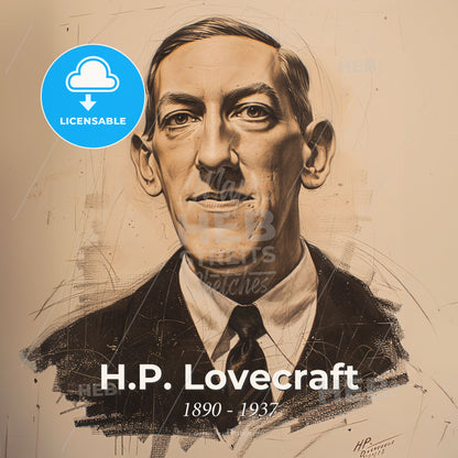 H.P. Lovecraft, 1890 - 1937, American writer - A Drawing Of A Man Print Template