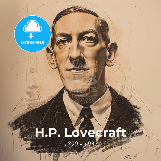 H.P. Lovecraft, 1890 - 1937, American writer - A Drawing Of A Man Print Template