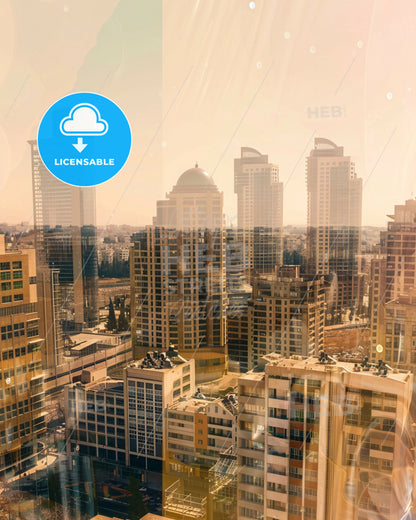 Hadera Israel Skyline Poster Art Bright Cozy Warm - A city with many tall buildings