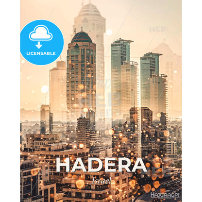 Hadera Skyline Double Exposure Composite Art - A city skyline with many tall buildings - Square format print template