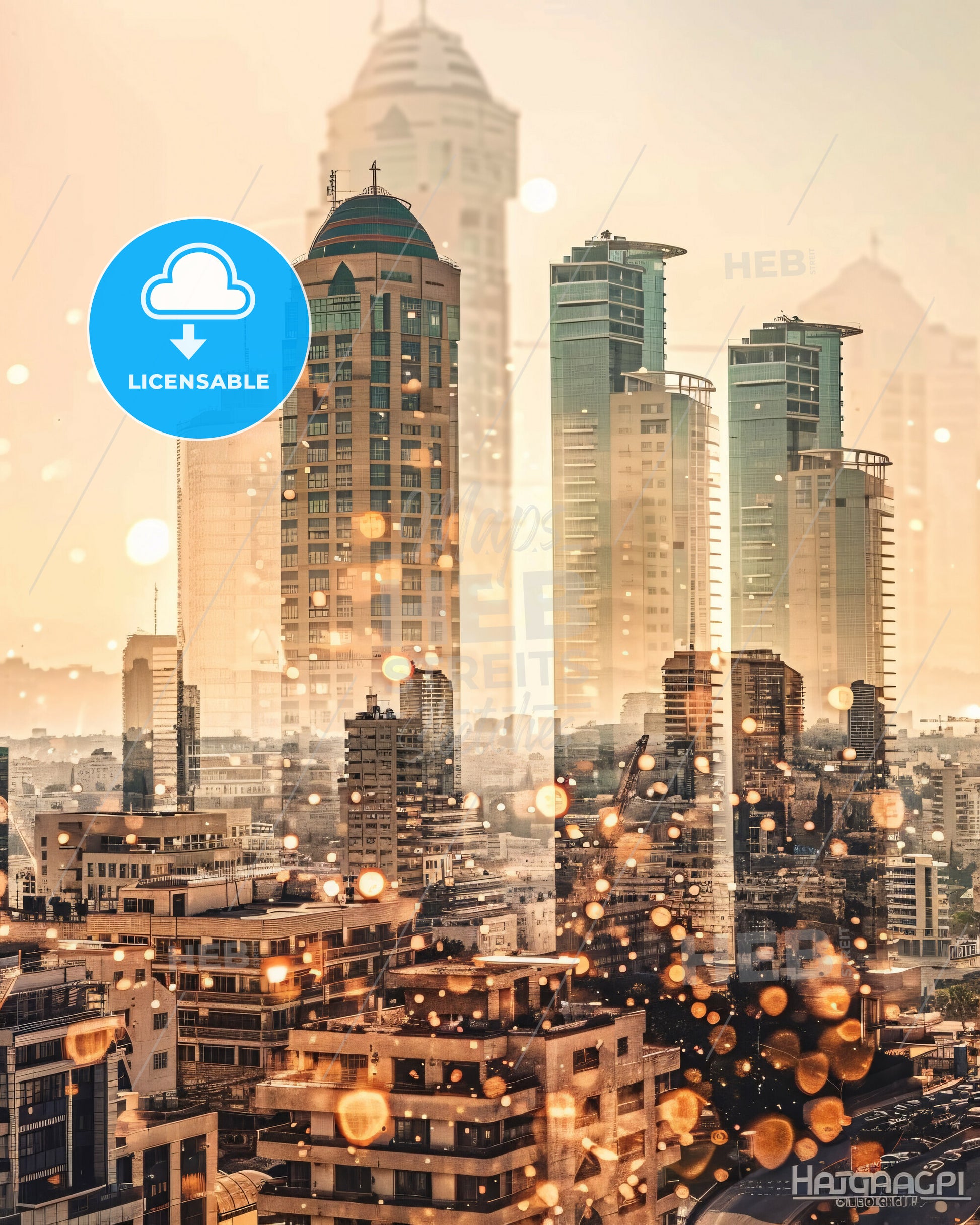 Hadera Skyline Double Exposure Composite Art - A city skyline with many tall buildings