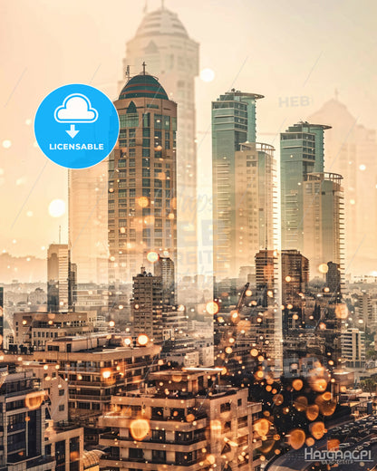 Hadera Skyline Double Exposure Composite Art - A city skyline with many tall buildings