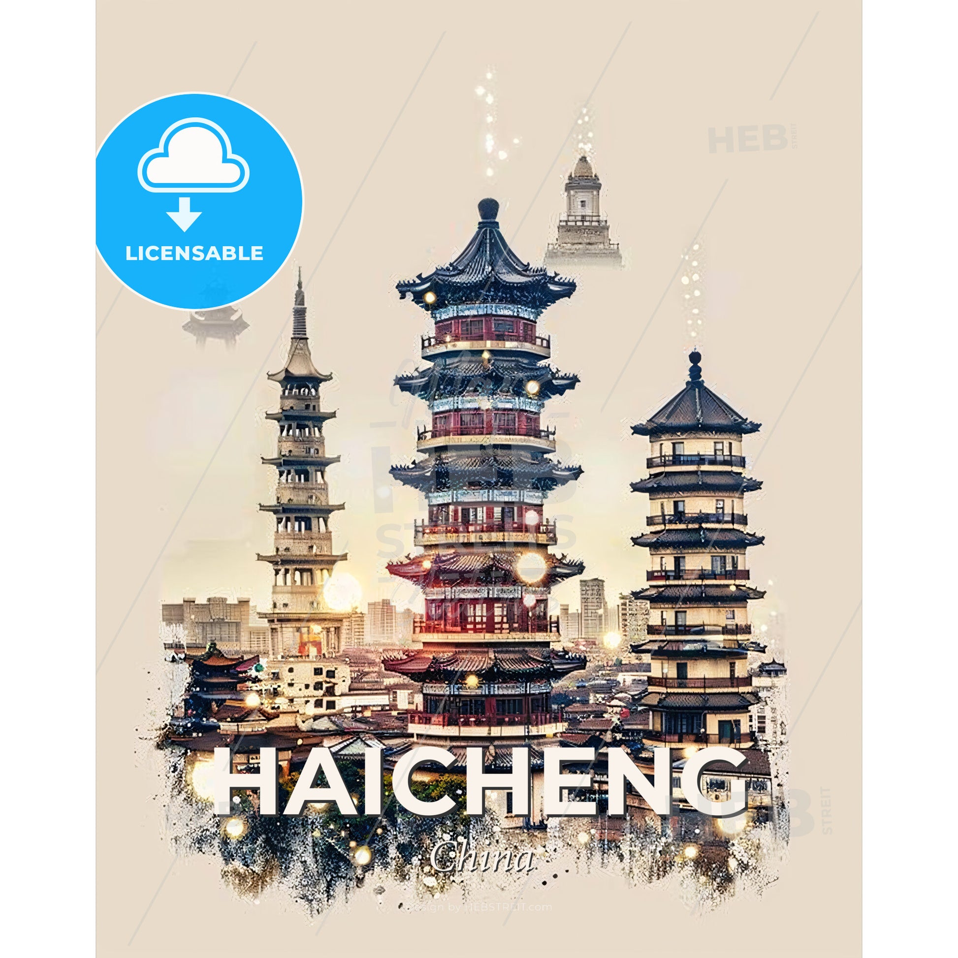 Haicheng Skyline Double Exposure Poster Art - A group of tall buildings - Square format print template
