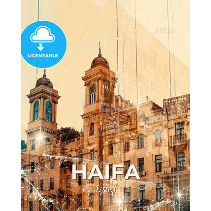 Haifa Skyline Composite Art Poster - A building with towers and windows - Square format print template