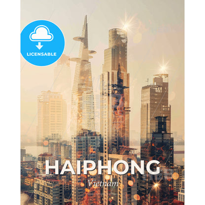 Haiphong City Skyline Landmark Art Print - A city skyline with many tall buildings - Square format print template