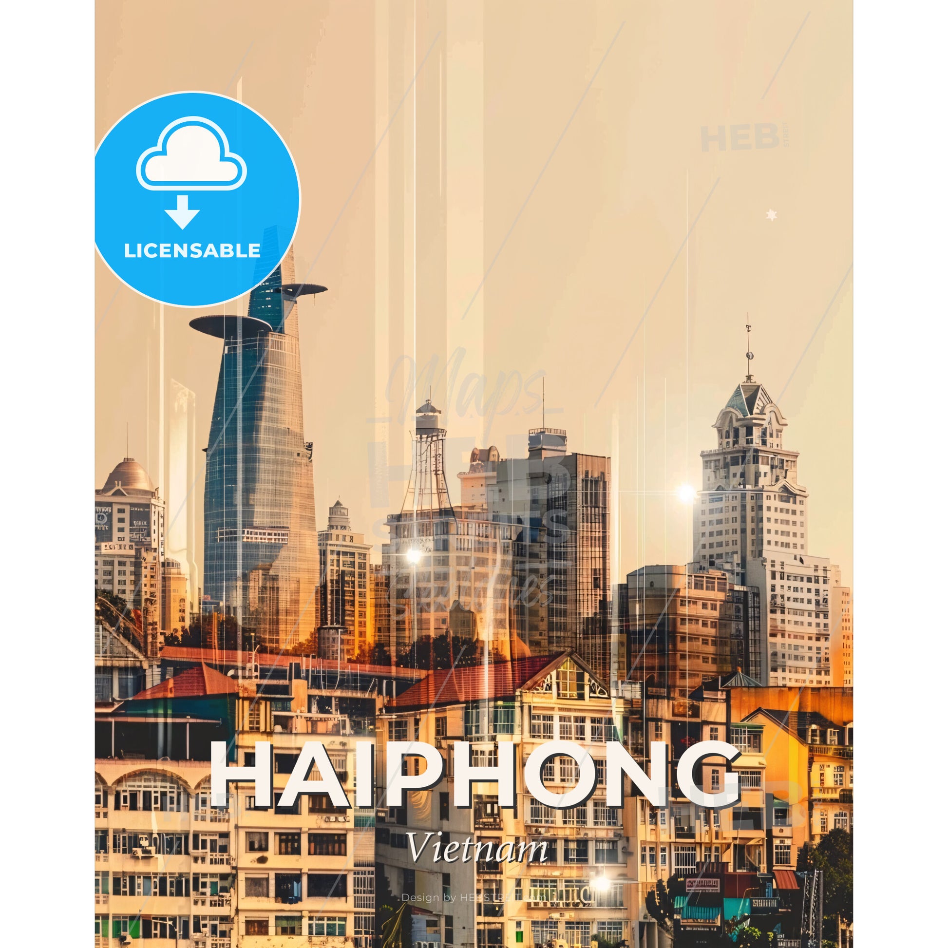 Haiphong Skyline Double Exposure Art Poster - A city skyline with many buildings - Square format print template