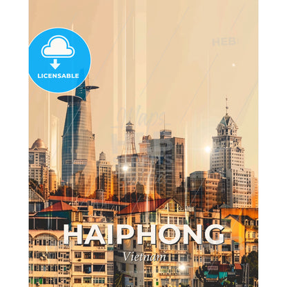 Haiphong Skyline Double Exposure Art Poster - A city skyline with many buildings - Square format print template