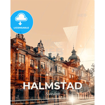 Halmstad Skyline Double Exposure Composite Art - A building with many windows - Square format print template